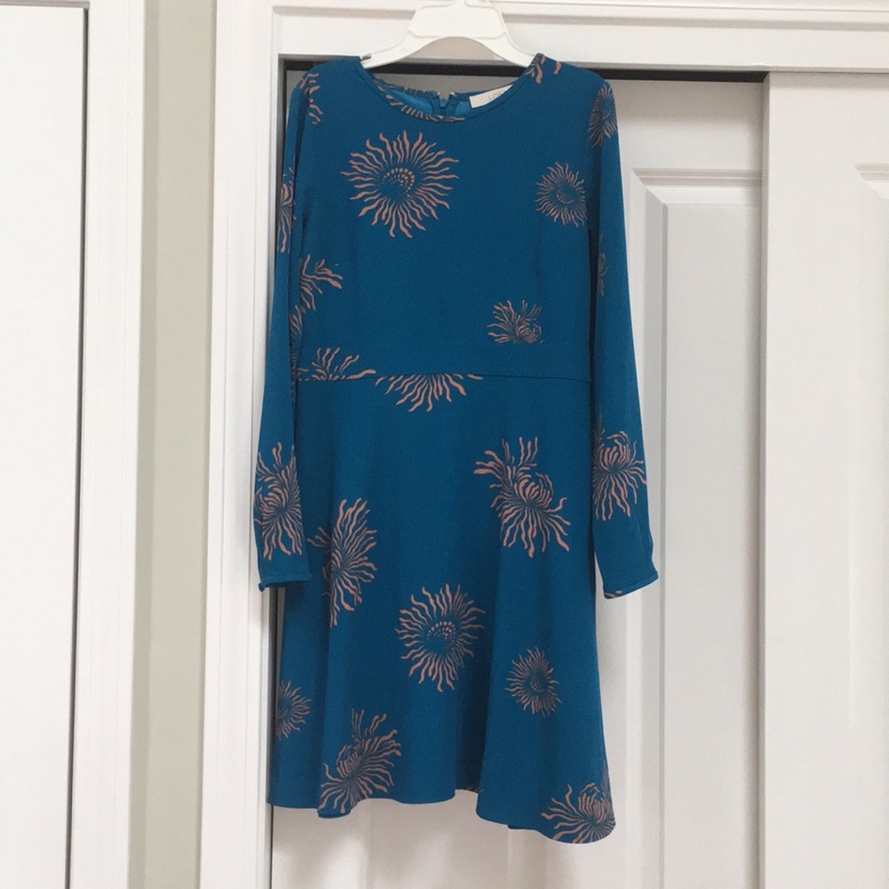 Loft Blue long sleeve flower dress